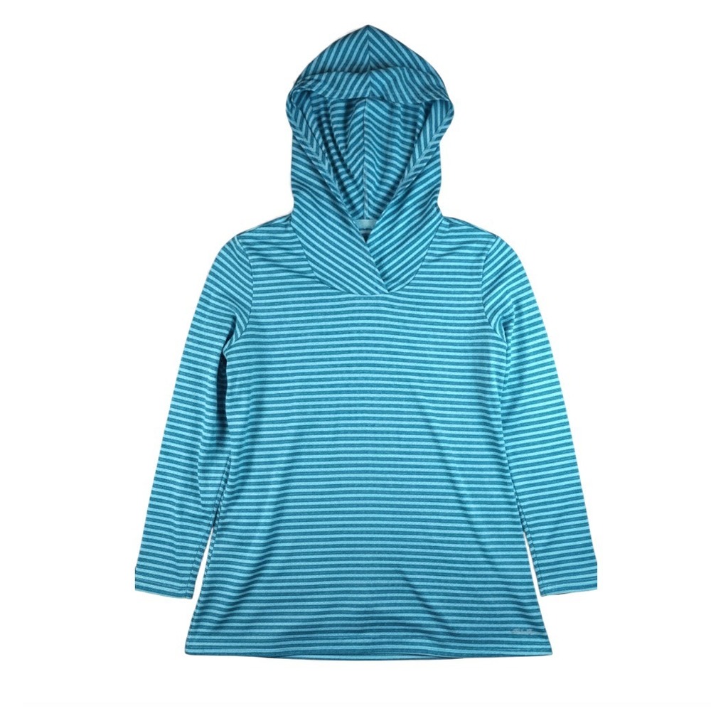 EDDIE BAUER Blue Stripe Hoodie Shirt Top TRAVEX VENTED FABRIC Breathable Dry L